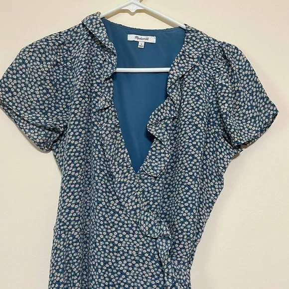 Madewell Silk Ruffle-Edge Wrap Dress Sz Small - Picture 5 of 10